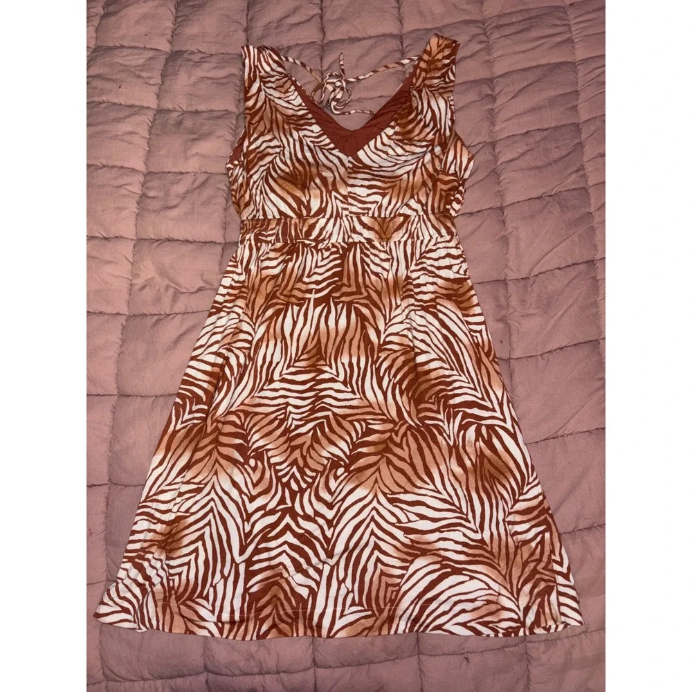 Soma Burnt Orange‎ Palm Leaf Print Sleeveless Dress Built In Bra Flowy Small - Picture 3 of 8